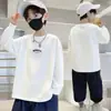 Camiseta de Manga Larga 100% Algodón para Niños Otoño Niños Holgada Cuello Redondo Mediano y Grande Moda Infantil Camisetas Interiores para Niños Ropa para Niños