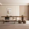 Conjunto de mesa de chá e cadeiras grandes em madeira maciça, adequado para uso doméstico, com design de tampo em pedra, luxo leve estilo italiano e uma mesa de chá moderna estilo ilha para o escritório.