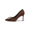9169C-232 gamuza pedrería hebilla cuadrada suela roja poco profunda zapatos de mujer versátiles elegantes maduros para ir al trabajo