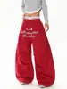 Calça Cargo Paratrooper Casual de Cintura Alta com Estampa de Letras Americanas Plissada, Modelo Amplo e Simples, Tendência Outono/Inverno, Marca, para Mulheres e Homens