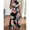 WISH Amazon Otoño 2025 Nuevo Vestido Largo de Manga Corta con Estampado Floral Estilo Europeo y Americano para Mujer