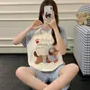 Pijama Estilo Coreano para Mulheres, Novo Estilo de Verão, Estilo Cartoon Coreano, Conjunto Casual de Algodão Penteado para Casa para Meninas e Estudantes, Conjunto de Manga Curta