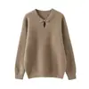 2024 Nova Camisa de Base Tricotada em Cashmere Outono/Inverno para Mulheres Manga Longa Nova Chinoiserie Gola V Botão de Placa Top Interno Quente
