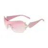 Gafas de Sol sin Montura de Marco Grande Estilo Europeo y Americano para Mujer, Gafas de Sol de Alta Gama con Pedrería, Gafas Estilo Calle de Celebridad de Internet, Diseño de una Sola Pieza