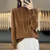Camiseta base de encaje La Chapelle para mujer, top de punto con volantes otoño e invierno, suéter de invierno holgado de cuello alto medio talla grande