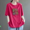 Camiseta Feminina Plus Size Verão Novo Design Algodão Puro Gola Redonda Slim Manga Curta Top Estilo Solto Cobrindo a Barriga Verão