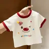 Camiseta de Manga Corta con Cara Sonriente de Payaso de Dibujos Animados 3D para Niños y Niñas, Nuevo Estilo Top Elegante con Bloques de Color para Bebé