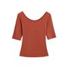 Deseo Puro Sexy Camiseta de Manga Media con Cuello en U Grande para Mujer, Top Corto Básico Ajustado de Color Sólido para Verano