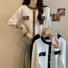 Exportação real tiro plus size japonês e coreano contraste cor malha cardigan feminino outono e inverno novo all-match gola redonda maré cor suéter maré