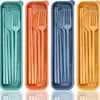 Venta al por mayor de fábrica juego de vajilla portátil de paja de trigo cuchillo tenedor palillos para estudiante viaje camping traje de vajilla transfronterizo