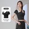 Juyitang Melocotón Hombro Inclinado Combinación de Colores Yoga Manga Corta Fitness Desnudo Top Deportivo con Almohadilla para el Pecho para Mujer