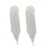 Pendientes bohemios de borla y cristal con cadena de garra larga y pendientes de pedrería de aleación con diamante brillantes para banquetes