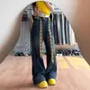 Jeans azules gris holgados y adelgazantes de talla grande con figura de pera para mujer, pantalones de pierna ancha estilo americano con diseño de patchwork tie-dye