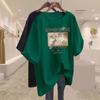 Camiseta de manga curta de comprimento médio interno de algodão damasco para mulheres 2024 início da primavera nova camisa europeia solta