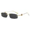 Gafas de Sol Rectangulares Sin Marco con Borde Cortado para Mujer Tendencia Cyberpunk Futuristas Cara Redonda Europea y Americana Gafas de Sol Estilo Hip Hop Callejero