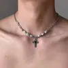 Colar irregular de aço titânio cascalho pérola amor cruz pingente rua hip hop corrente de clavícula na moda para homens e mulheres