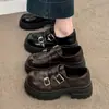 Mocasines de Moda con Suela Gruesa para Mujer, Nuevo Modelo 2026, Estilo Británico, Negro, con Correa de Velcro, Punta Ancha, Zapatos Suaves para Mujer