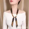Colar Cachecol de Seda Vintage com Contas para Primavera e Verão para Mulheres, Design Único, Corrente de Suéter com Fita Ajustável, Cachecol Leve Acessório