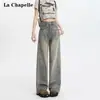 Jeans Americano Retrô de Perna Larga para Mulheres, Tendência Outono/Inverno 2025, Versátil, Novo, Cintura Alta, Solto, Estilo Preguiçoso, Calça Reta