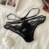 Tanga Sexy de Encaje Transparente Cruzado que Realza las Caderas con Aberturas y Lazo, Estilo Pura Pasión para Mujer, de Tiro Bajo
