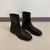 2026 Nuevas Botas Elegantes Simples de Punta Cuadrada con Cremallera Trasera Elásticas Ajustadas para Mujer, Botas Martin Retro Cómodas de Suela Blanda con Tacón Bajo