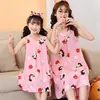 Bata de Noche para Niña Seda de Hielo Verano Combinación Padre-Hijo Vestido Madre-Hija Algodón Seda Vestido para Casa Niña Pequeña Pijama Infantil