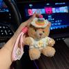 Lindo vestido de oso de peluche, muñeco de peluche para pareja, llavero de coche, bolso colgante, llavero decorativo de dibujos animados para mujer