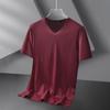 Camiseta de manga corta de seda modal helada para hombre, verano, delgada, cuello en V, color sólido negro puro, nueva camiseta de media manga de secado rápido
