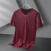 Camiseta de Manga Corta de Seda de Hielo Modal para Hombre Verano Delgada Cuello en V Negro Puro Color Puro Nueva Camiseta de Media Manga de Secado Rápido