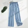 Foto Real de Pantalones Anchos de Mezclilla Tencel para Mujer Verano 2025 Nuevos Sueltos de Cintura Alta Rectos Caídos de Seda de Hielo Casuales