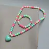 Novo conjunto de colar colorido em formato de coração para crianças, colar e pulseira de princesa para meninas, conjunto de 2 peças, acessórios fofos e adoráveis, atacado
