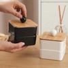 Caja de almacenamiento simple de escritorio a prueba de polvo estilo japonés para hisopos de algodón, caja pequeña para artículos diversos, caja para anillos para el cabello, caja para algodón cosmético, caja de almacenamiento para palillos de dientes