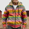 Chaqueta de Algodón Gruesa con Forro Polar, Estilo Étnico, Doble Bolsillo, Doble Capa Interior, Cremallera y Bolsillos de Parche, Patrón Transfronterizo 2025, para Abrigo