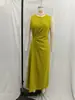 Saia Midi Longa Za Dress Aliexpress Transfronteiriça Roupas Femininas Estilo Europeu e Americano Verão Simples Gola Redonda Sem Mangas Pregas Laterais