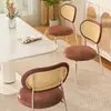 Cadeiras de jantar trançadas em Rattan, cadeiras de restaurante estilo vintage, cadeiras de ferro forjado e rattan, confortáveis para longos períodos sentado, com encosto e assento macio, adequadas para cozinhas e salas de jantar, para uso doméstico