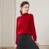 Suéter Feminino de Caxemira com Gola Meia-Alta, Tricô Solto e Emagrecedor