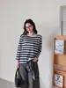 Camiseta de Rayas de Lyocell con Protección Solar para Aire Acondicionado para Mujer, Nuevo Estilo de Verano, Camiseta Fina de Tencel Holgada a Rayas con Sensación de Hielo y Protección Solar
