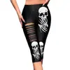 Pantalones Capri con Agujeros de Esqueleto de Halloween de Moda para Mujer Europeos y Americanos Chica Caliente Sexy Ajustados Elásticos Leggings Deportivos
