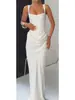 Vestido Elegante con Tirantes de Lazo para Ceñir la Cintura Estilo Transfronterizo Vestido de Noche para Mujer Sexy Ajustado Ruched Vestido Largo