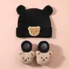 Nuevo gorro de punto para niños, lindo gorro de oso de dibujos animados para niños y niñas, moderno gorro de lana sin pompón nuevo para otoño e invierno