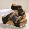 Sandalias de cuña con tiras y hebilla de suela gruesa, talla grande, comercio exterior transfronterizo, nuevo otoño 2026, zapatos de playa para mujer con punta abierta