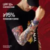 Mangas de Tatuagem de Verão Protetores de Braço para Ciclismo ao Ar Livre Mangas de Proteção Solar de Seda Gelo Respirável Manga de Braço de Flor Masculina Mangas de Gelo Estampadas Sem Costura