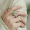 Novo Anel Estilo Chinês para Mulheres, Anel Aberto Ajustável Estilo Étnico Retrô de Alto Padrão de Nicho, Anel de Superfície de Ovo Verde Novo Produto