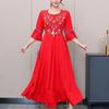 Vestido estilo étnico Yunnan Qinghai verão novo algodão e linho bordado feminino cintura fina viagem Praia Saia