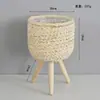 Vaso de Planta Tecido Artesanal Nórdico, Suporte de Flores de Rattan de Chão, Cesta de Flores para Planta Verde de Sala de Estar de Corda de Milho