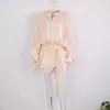 Vestido de Chiffon Plissado Estilo Francês Transfronteiriço com Amarração na Cintura e Mangas Bufantes Design com Fita Estilo Festa para Mulheres Vestido Curto de Verão