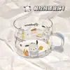 Taza de Leche de Vidrio para Niñas Estilo Japonés, Segura para Microondas, Estampado de Dibujos Animados, Taza para Desayuno con Cereales y Yogur