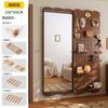 Painel Perfurado de Madeira Maciça Espelho de Vestir Porta Integrada Prateleira de Armazenamento Traseira Estilo para Casa Espelho de Corpo Inteiro para Parede Cabideiro de Entrada