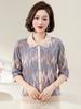 Talla Extra Manga Media Top para Madre Cuello Pico con Diamantes Manga Corta Verano Camisa Pequeña para Mujer de Mediana Edad y Anciana Top Holgado
