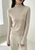 Blusa de Malha Base Gola Alta Manga Longa Estilo Coreano Feminina Outono Inverno Novo Estilo Elegante Emagrecedor Suéter Pulôver